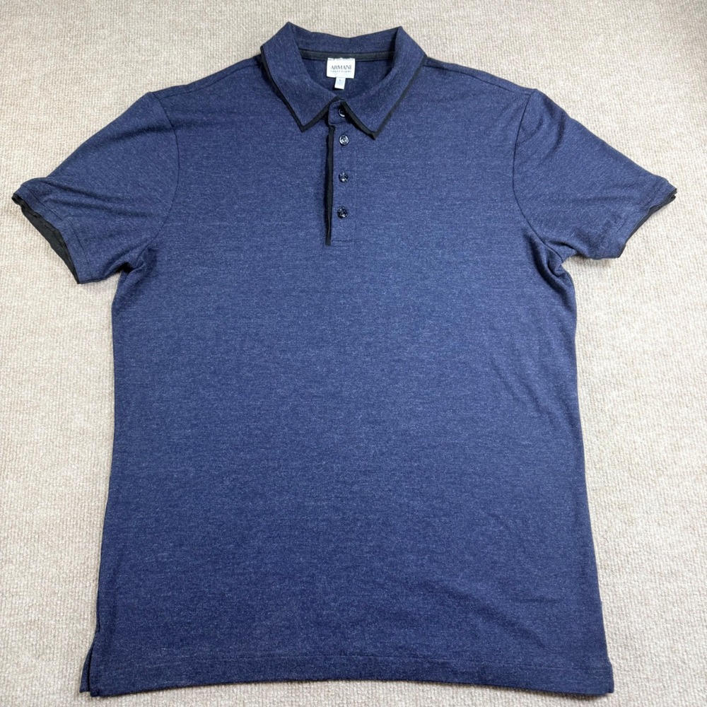 Armani Collezioni Mens Polo Shirt Large Navy Blue Contrast Trim Short Sleeve L